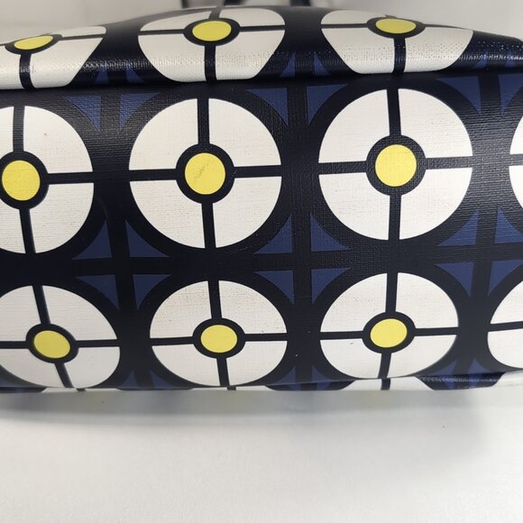 Jonathan Adler Geometric Tote Bag Leather Blue White Yellow Large Shoulder Purse - Picture 6 of 16